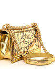 Metallic Calfskin Crocodile Embossed Graffiti Medium Cocodile Boy Flap Gold