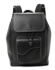 Grained Calfskin Saddle Drawstring Backpack Black