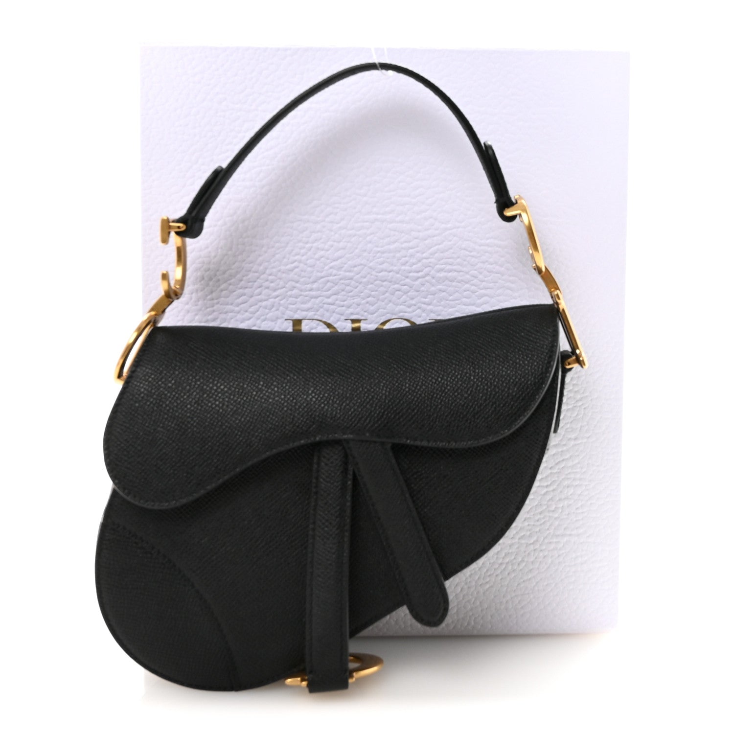 Grained Calfskin Mini Saddle Bag With Strap Black