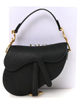 Grained Calfskin Mini Saddle Bag With Strap Black