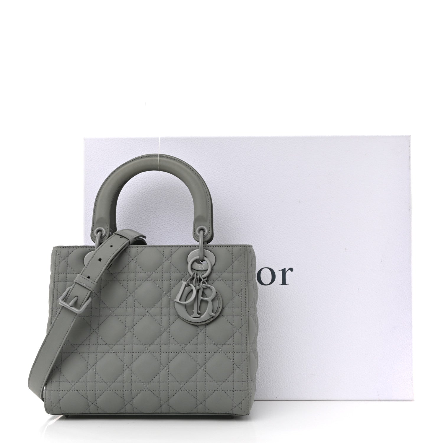 Ultra Matte Calfskin Cannage Medium Lady D1OR Grey Stone