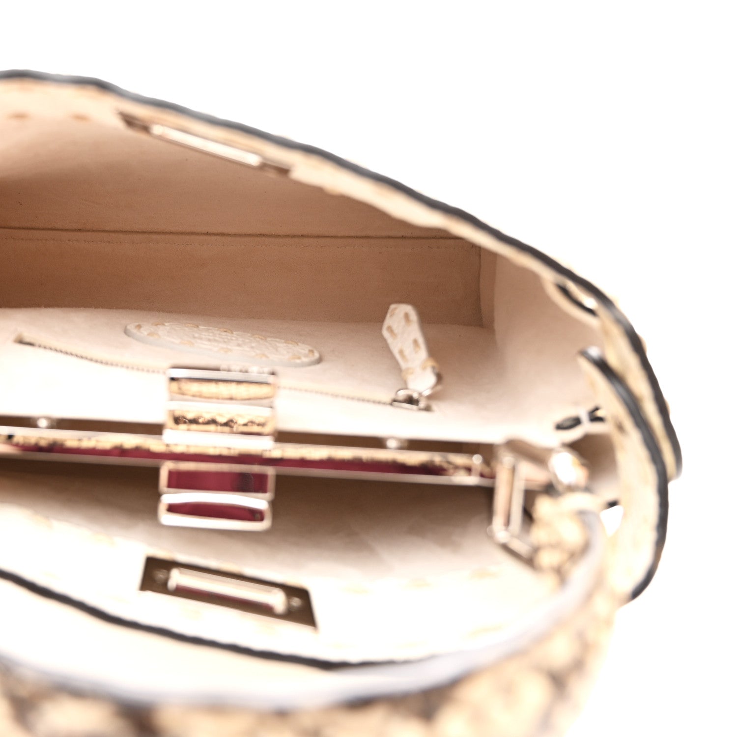 Cuoio Romano Snakeskin Selleria Mini Peekaboo Iconic Satchel White Stone