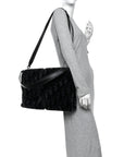 Oblique Mink Fur Saddle Soft Bag Dark Grey
