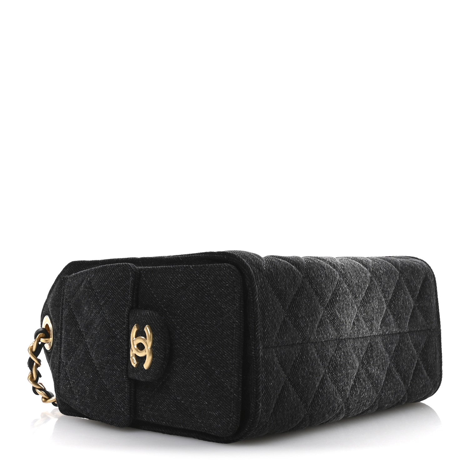 Washed Denim Quilted Mini CHNL 25 Handbag Black