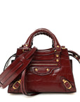 Semi Shiny Calfskin Crocodile Embossed Neo Classic Gold Hardware Mini City Dark Red