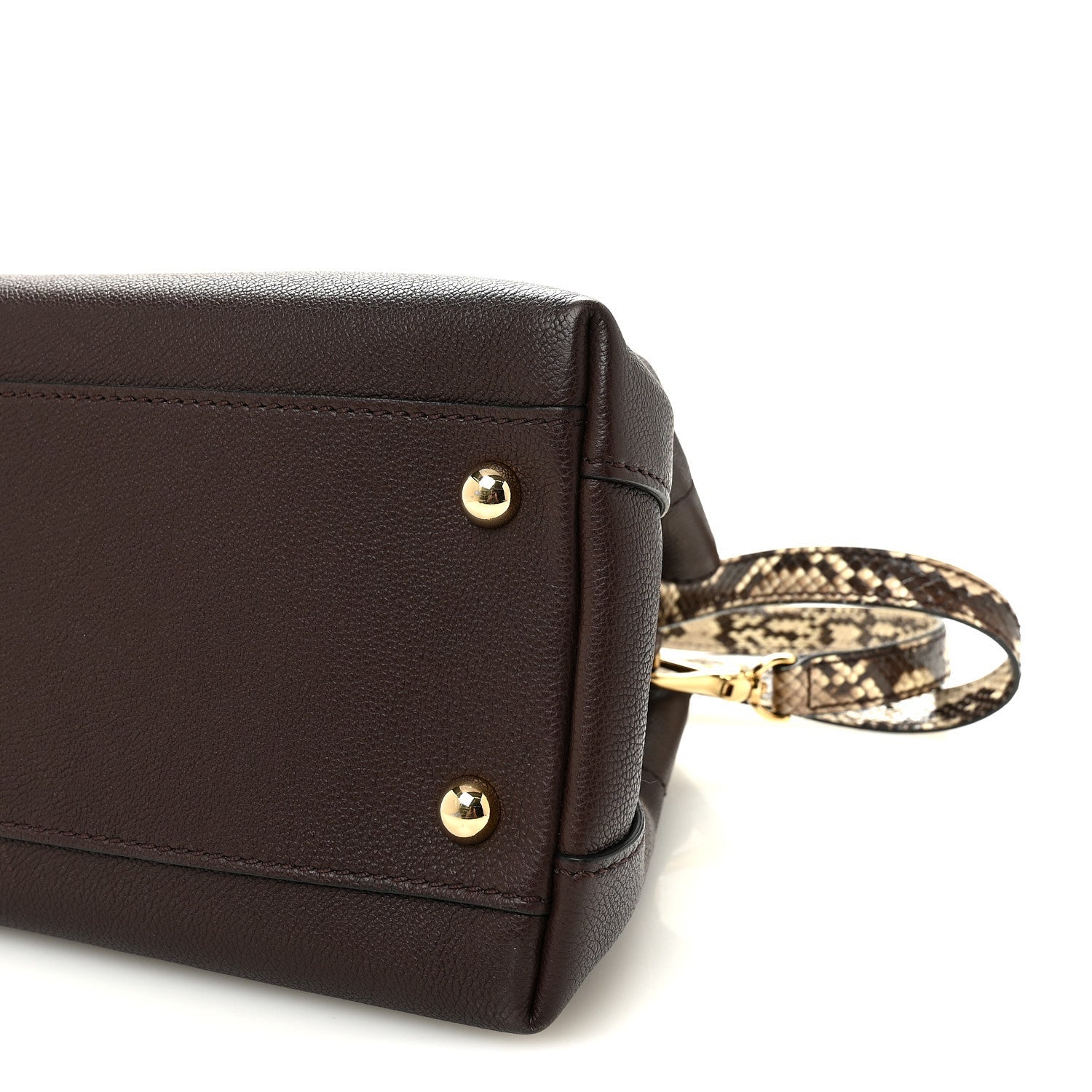 Grainy Calfskin Snakeskin Small Milton Satchel  Brown Natural