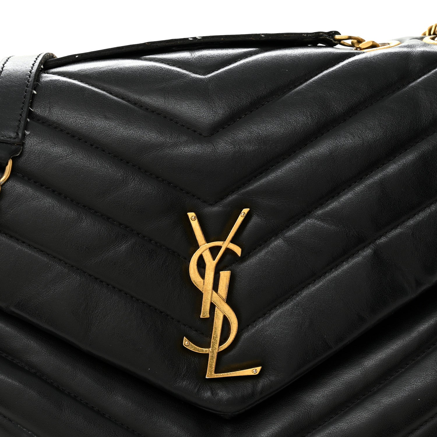 Calfskin Y Quilted Monogram Medium Loulou Chain Satchel Black