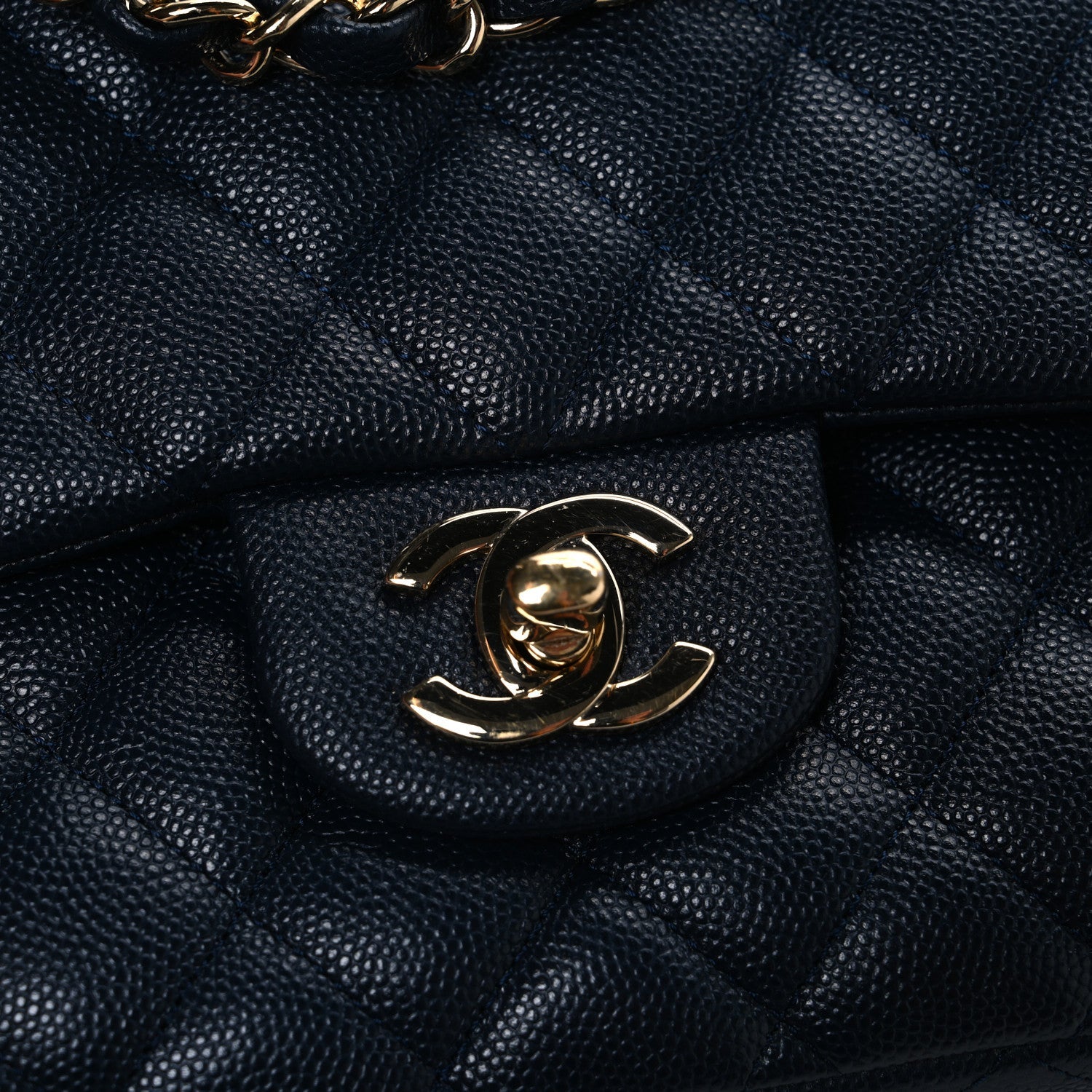 Caviar Quilted Medium Double Flap Navy