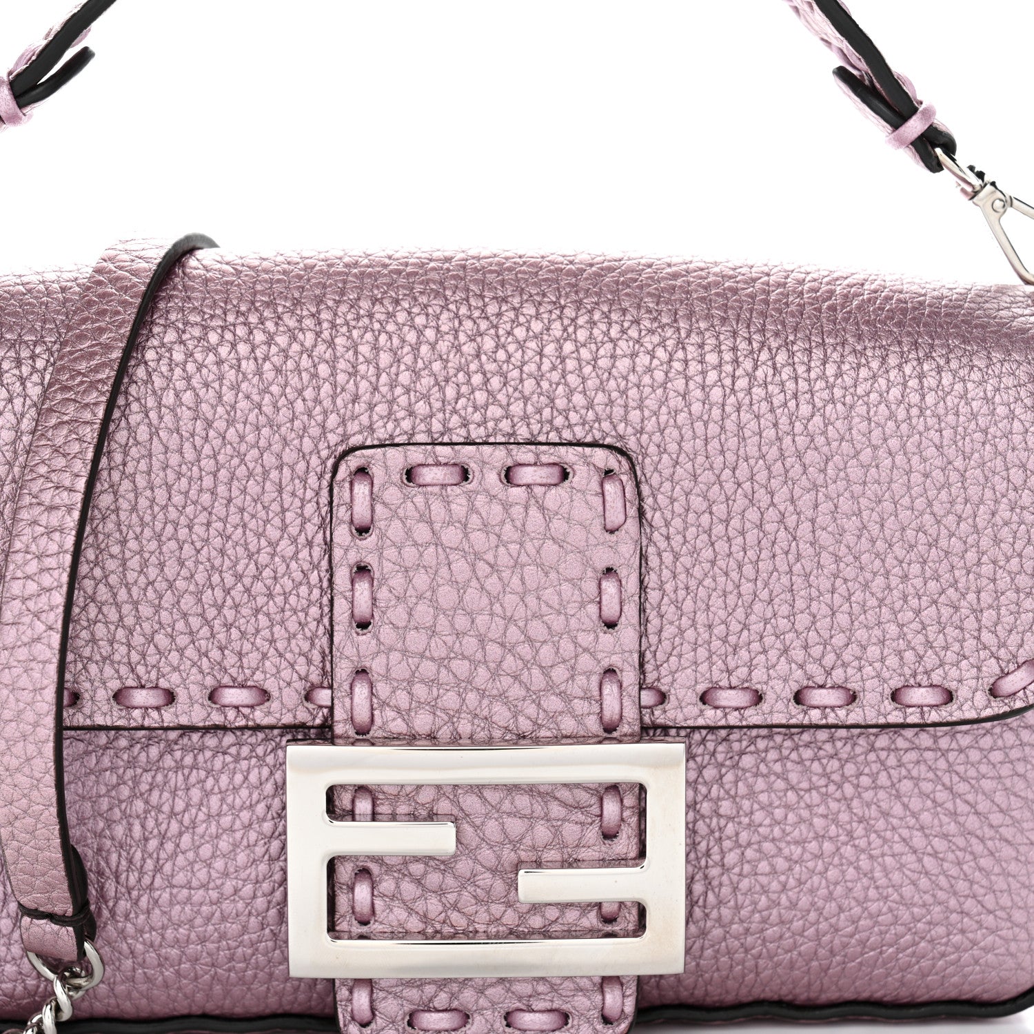 Metallic Cuoio Roma Sellerissima Nappa Sintetica Tape Stitch Mini Baguette Rosa Placca Argento