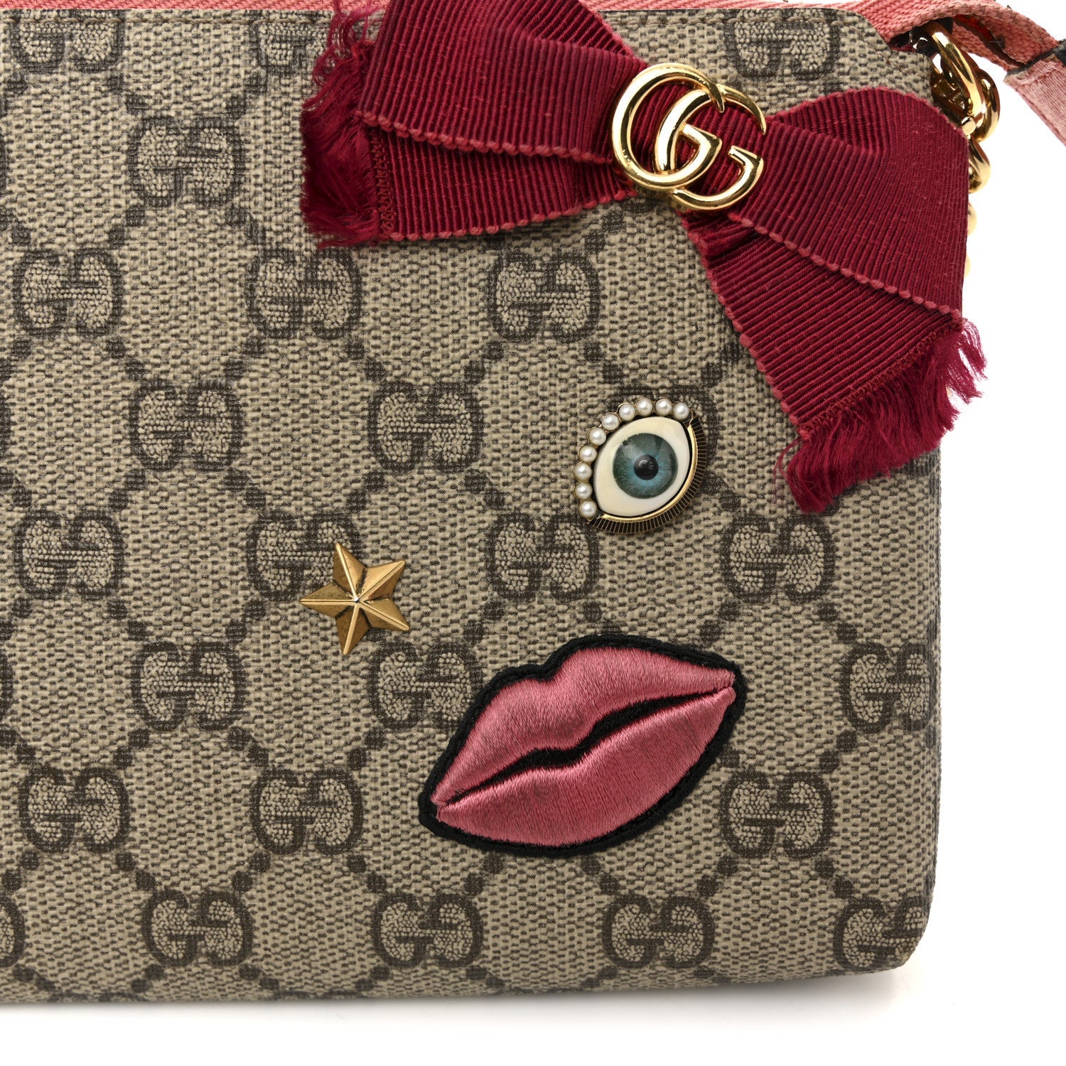 GG Supreme Monogram Face Embroidered Wrist Wallet Pink