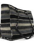 Striped Canvas Small Deauville Tote Dark Grey