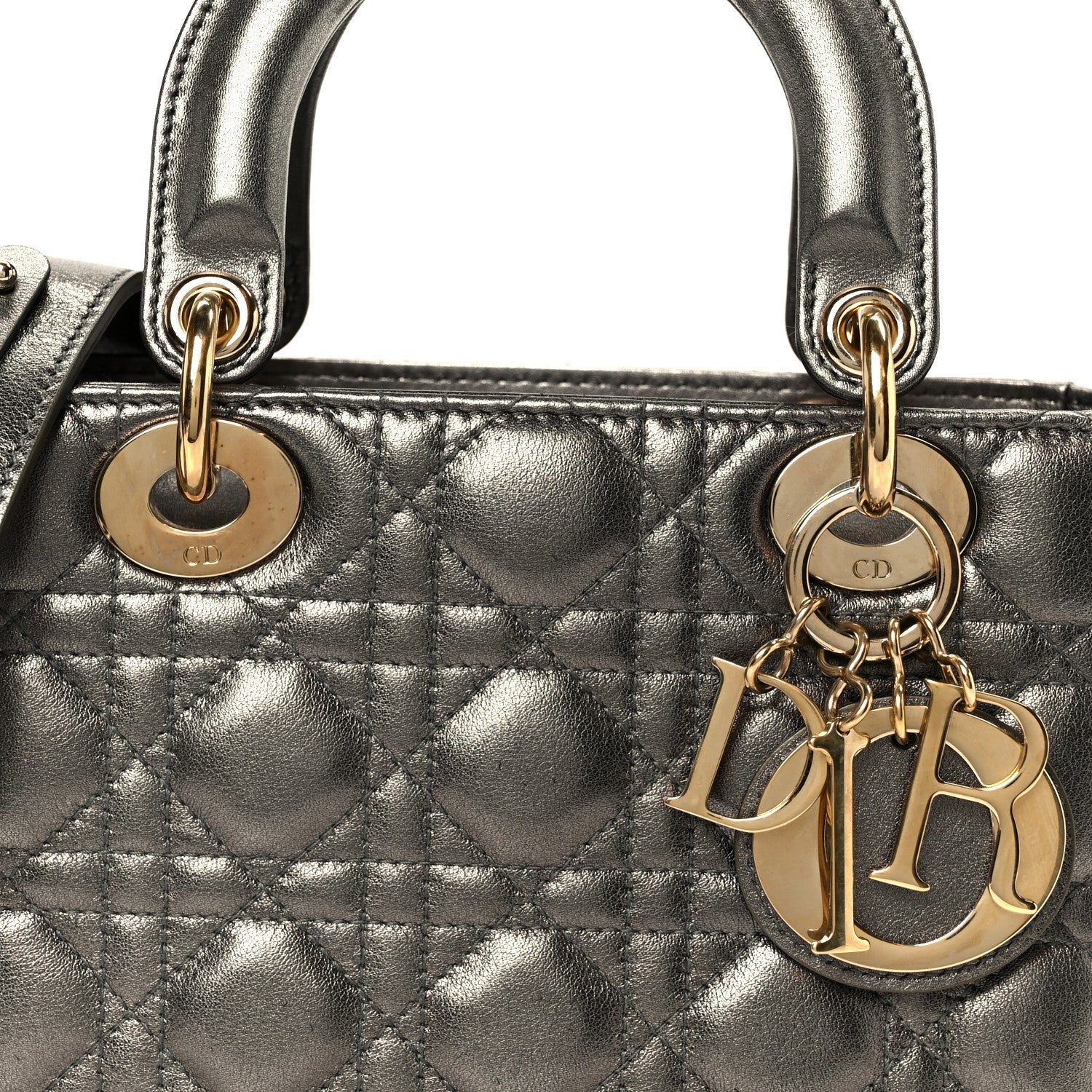 Metallic Lambskin Cannage Small My ABCD1OR Lady D1OR Dark Silver
