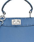 Cuoio Romano Selleria Macro Stitchings Mini Peekaboo Iconic Satchel Argento Blue