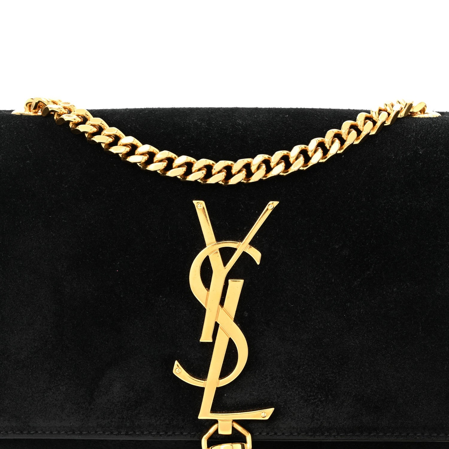 Suede Small Classic Monogram Kate Tassel Satchel Black