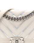 Lambskin Iridescent PVC Chevron Quilted Medium Boy Flap White Silver