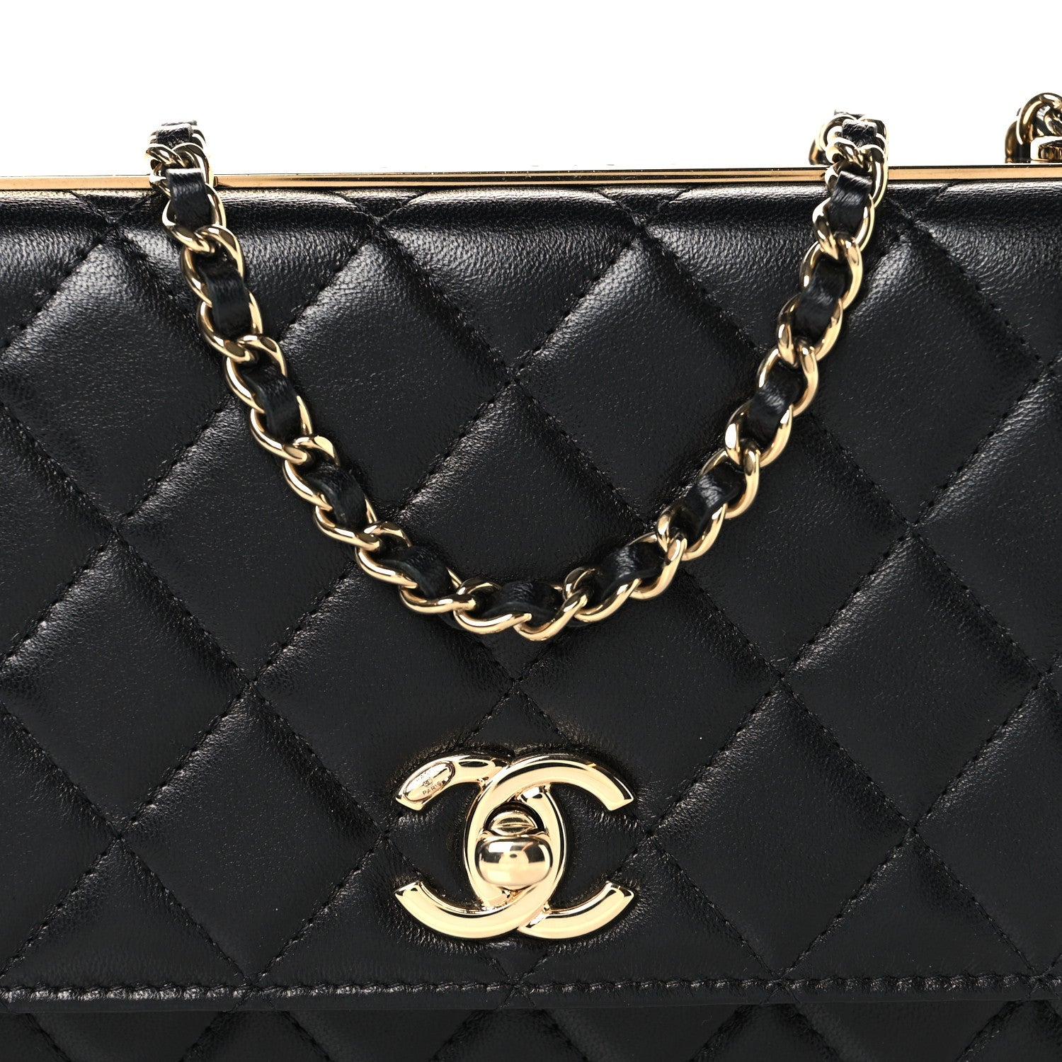 Lambskin Quilted Trendy CC Wallet On Chain WOC Black