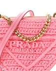 Raffia Calfskin Crochet Logo Embroidered Mini Triangle Pouch Petalo