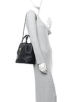 Calfskin Stitched Chain Top Handle Bucket Bag Black