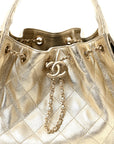 Metallic Caviar Quilted Small CHNL 25 Handbag Gold