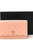 Lambskin Quilted CC Pearl Crush Wallet on Chain WOC Light Orange