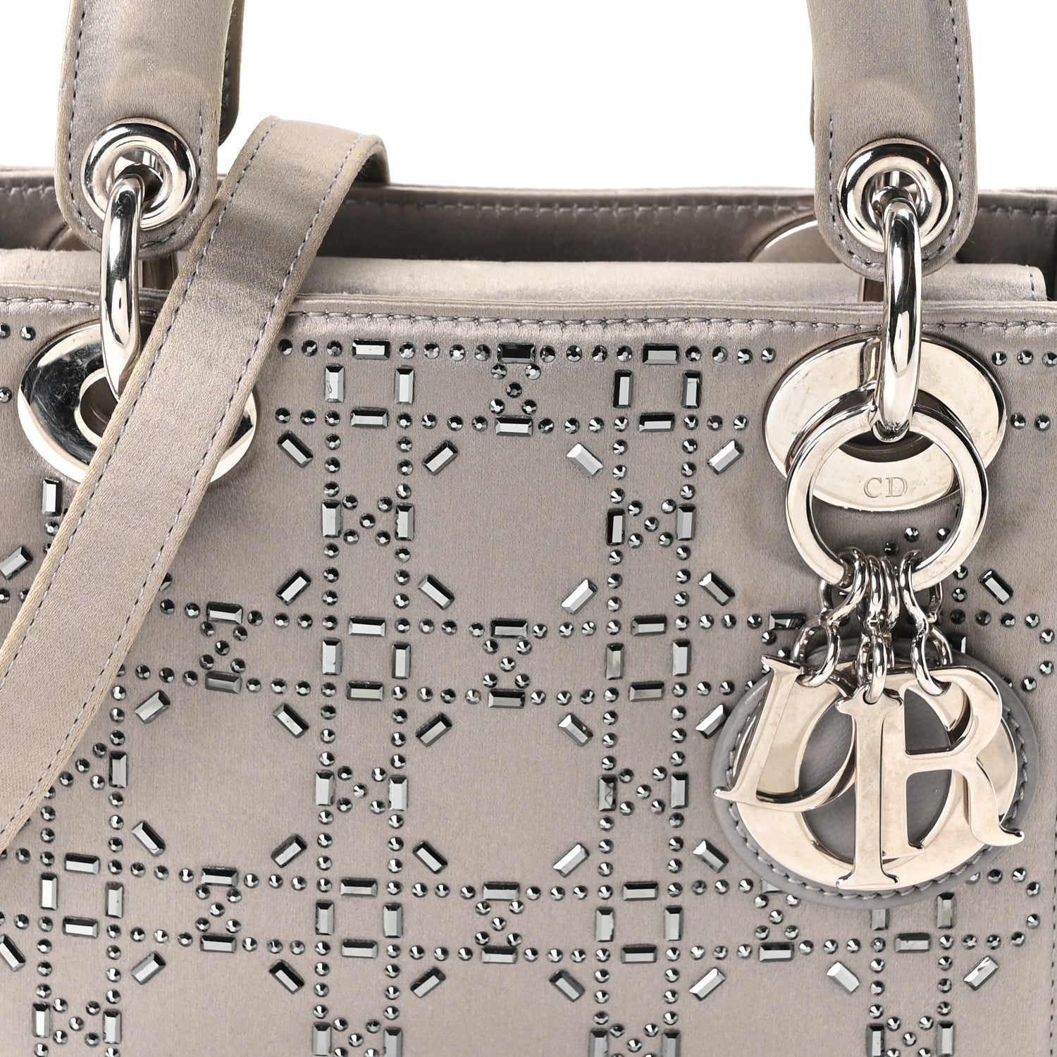 Satin Crystal Cannage Mini Lady D1OR Gray