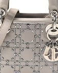 Satin Crystal Cannage Mini Lady D1OR Gray