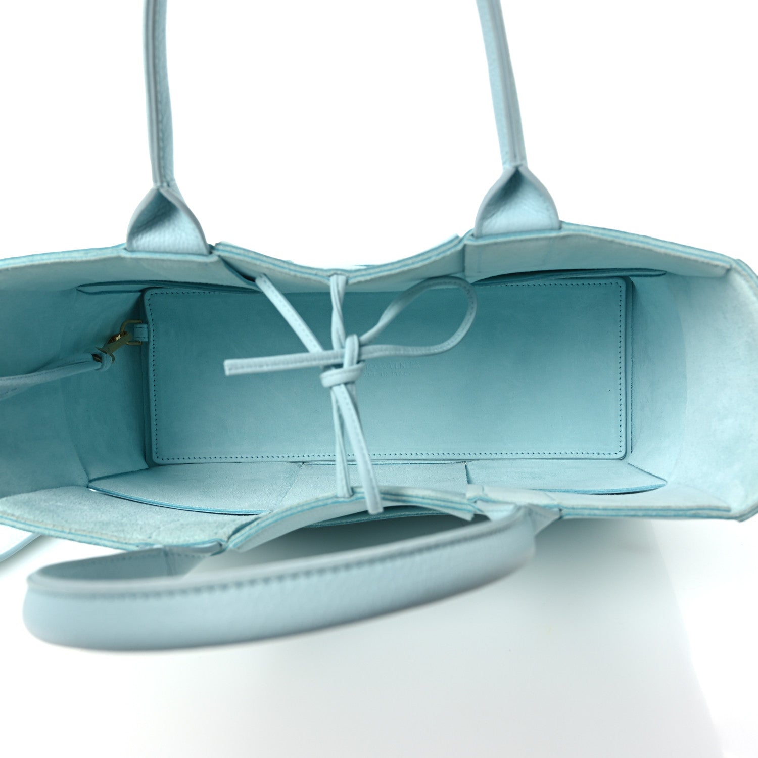 Grained Calfskin Maxi Intrecciato Small Arco Tote Pale Blue