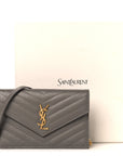 Grain De Poudre Matelasse Chevron Monogram Envelope Chain Wallet Fog