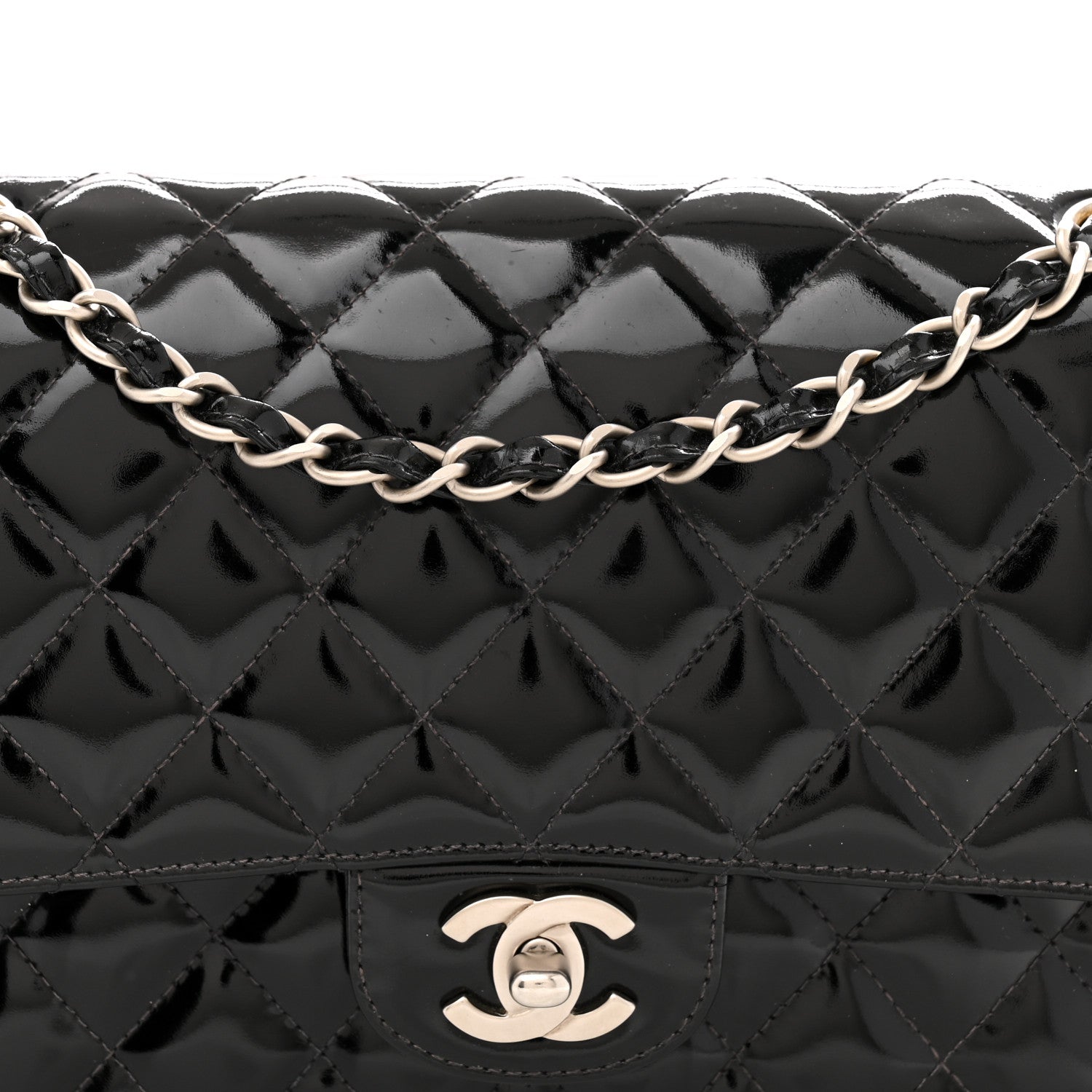 Patent Quilted Medium Double Flap Black