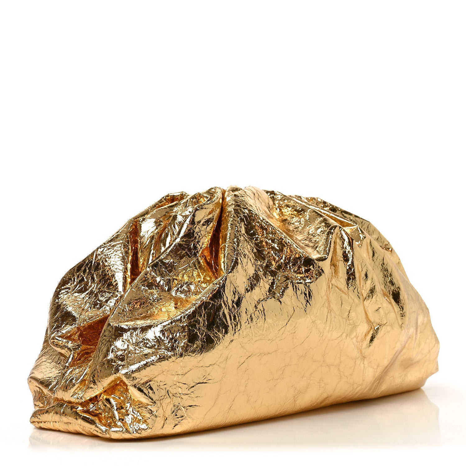 Metallic Crinkled Lambskin The Pouch Oversized Clutch Oro