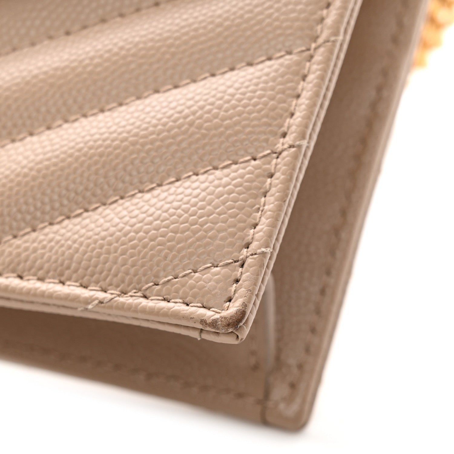 Grain De Poudre Matelasse Chevron Monogram Envelope Chain Wallet Dark Beige