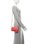 Grained Calfskin Quilted CC Box Wallet On Chain WOC Pink