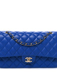Lambskin Quilted Medium Double Flap Blue