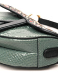 Beaded Calfskin Snakeskin Mini Saddle Bag Green