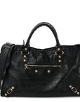 Calfskin Crocodile Embossed Giant 12 Gold Hardware City Black