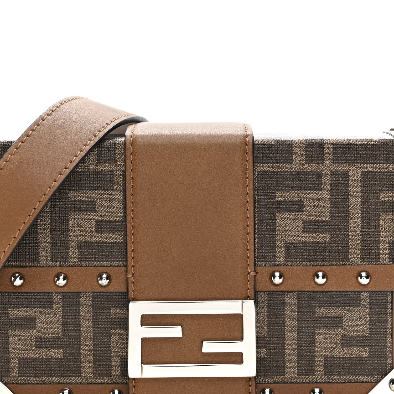 Shiny Glazed Fabric Vachetta FF 1974 Mini Baguette Trunk Mogano Panna Cuoio