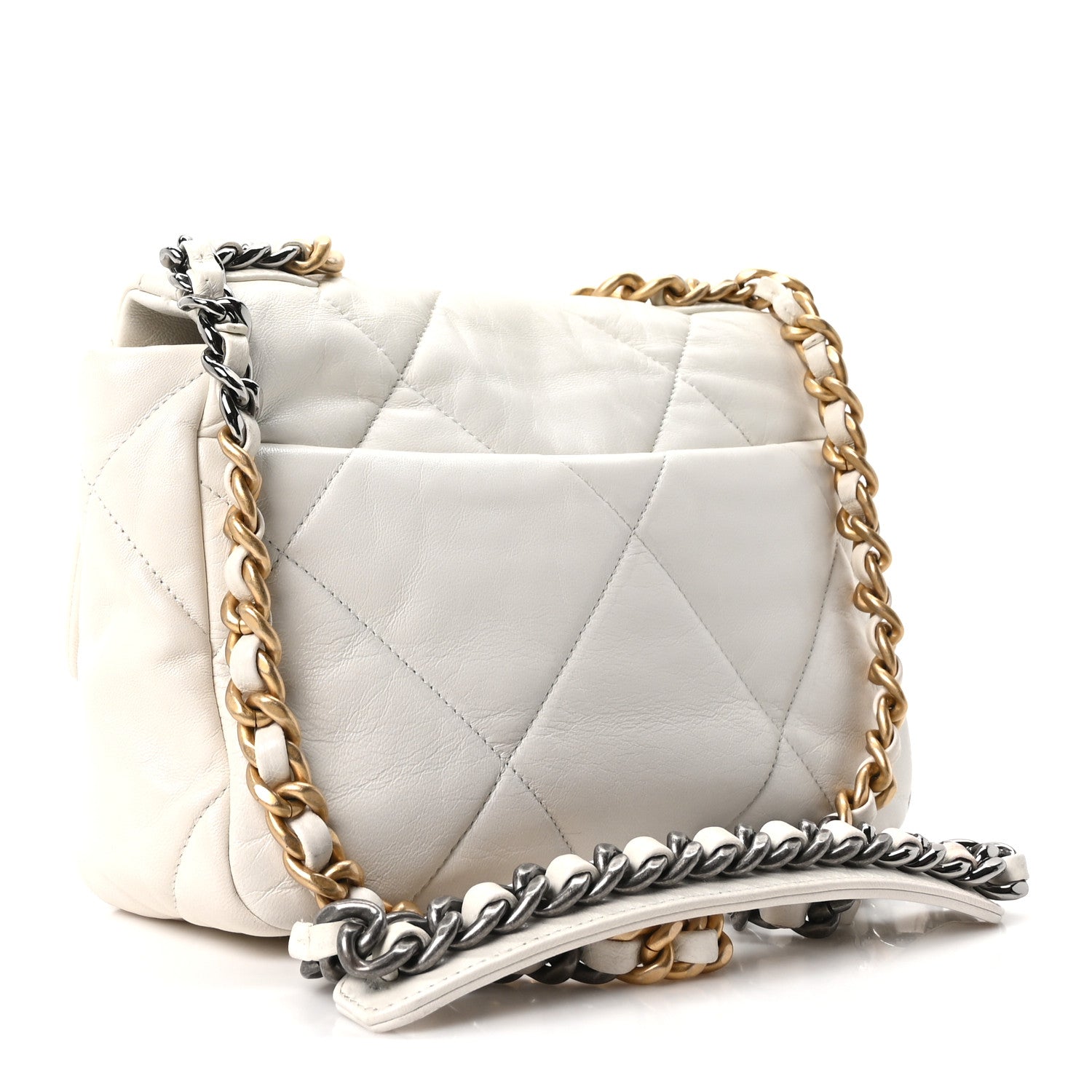 Goatskin Quilted Medium CHNL 19 Flap White