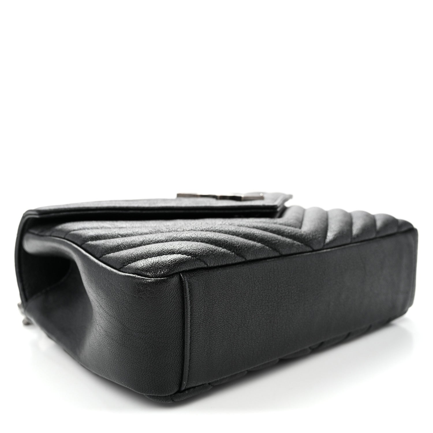 Sheepskin Matelasse Chevron Monogram Medium College Bag Black