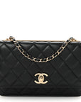 Lambskin Quilted Trendy CC Wallet On Chain WOC Black