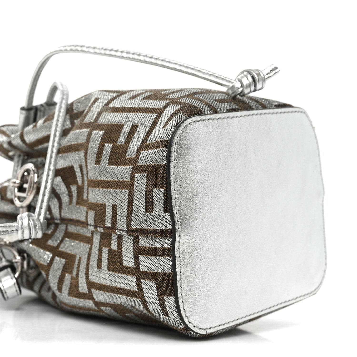 Vitello Catalan Mirror Canvas Fabric Jacquard FF 1974 Mini Mon Tresor Bucket Bag Ebano Argento