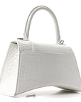 Shiny Calfskin Crocodile Embossed Small Hourglass Top Handle Bag White
