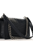 Lambskin Braided Woven Medium Boy Flap Black