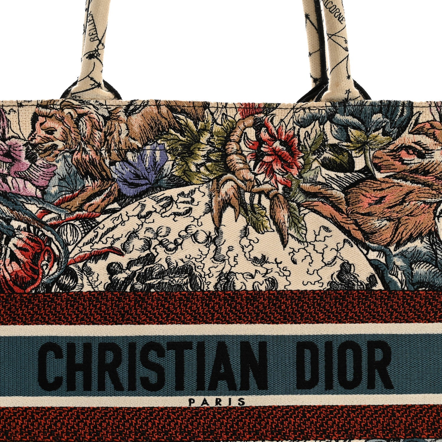 Canvas Embroidered Large Zodiac Book Tote Latte Multicolor