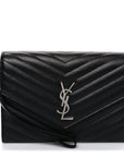 Grain De Poudre Matelasse Chevron Monogram Envelope Clutch Black