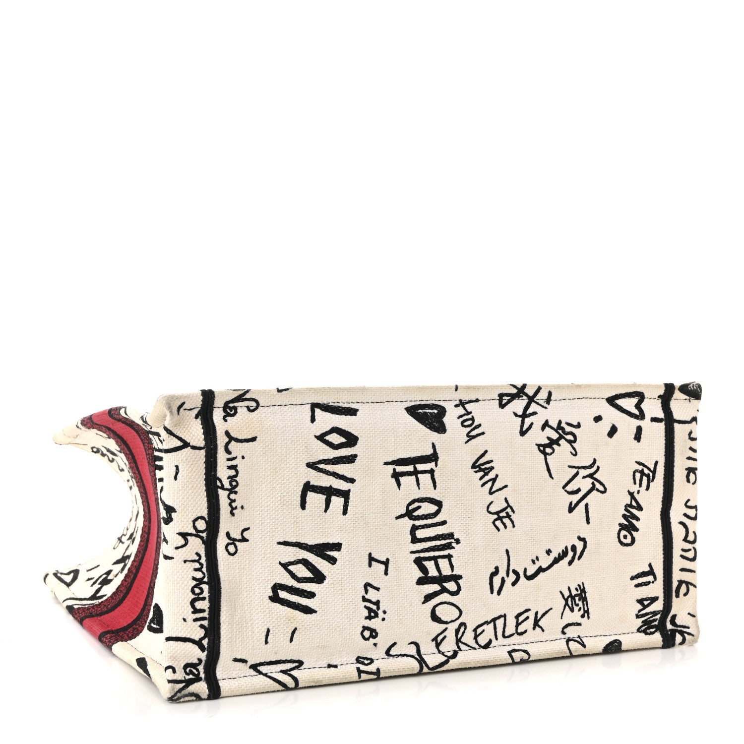 Canvas Embroidered Medium D1ORamour Graffiti Book Tote Latte Multicolor