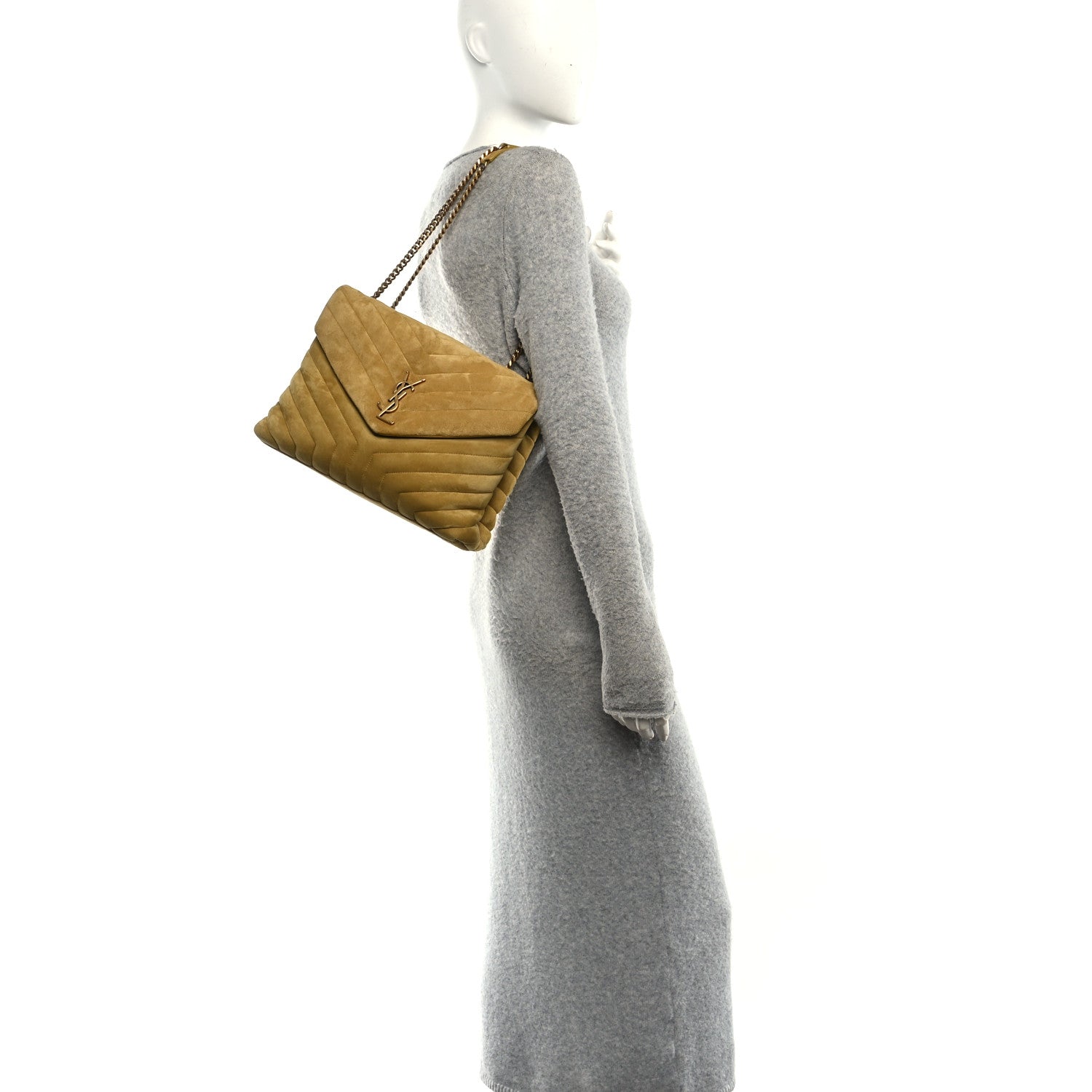 Suede Y Quilted Monogram Medium Loulou Chain Satchel Chartreuse