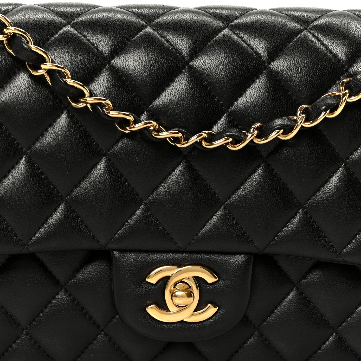 Lambskin Quilted Medium Double Flap Black