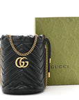 Calfskin Matelasse Mini GG Marmont 2.0 Bucket Bag Black