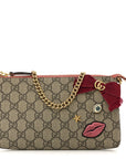 GG Supreme Monogram Face Embroidered Wrist Wallet Pink