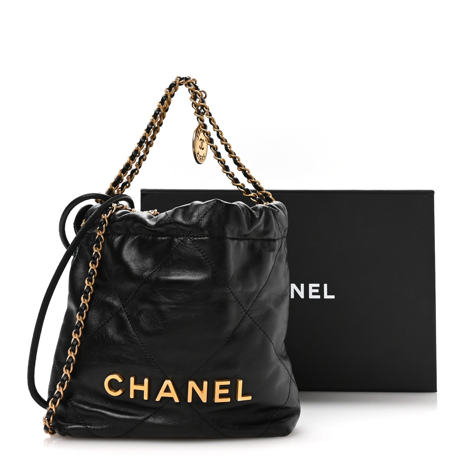 Shiny Calfskin Quilted Mini CHNL 22 Black